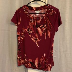 Liz Claiborne Maroon Floral Shirt